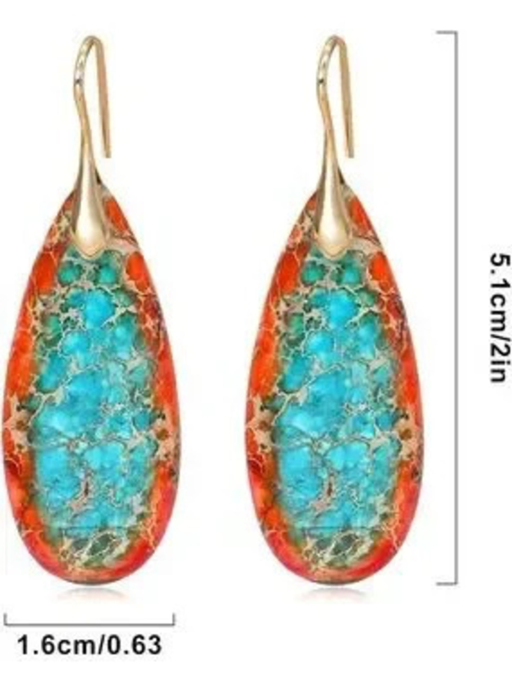 Anthropologie Turquoise & Orange Teardrop Earrings with Gold Hooks